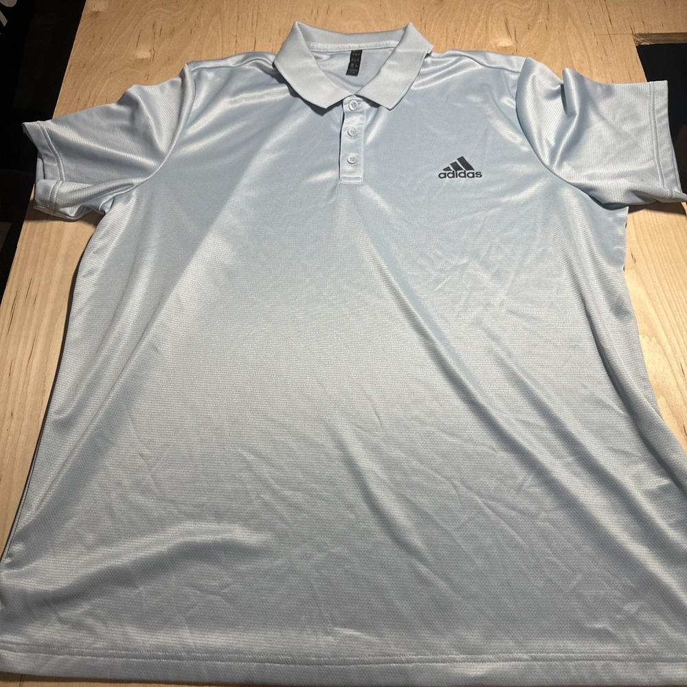 Adidas 100% Polyester XXL Light Blue Short Sleeve Polo
